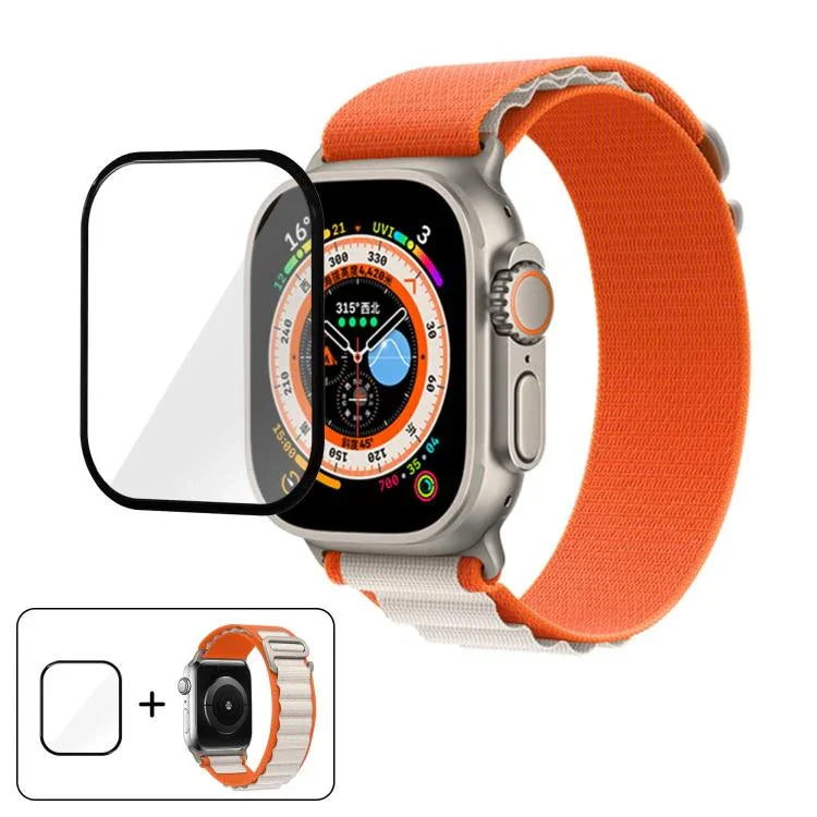 سوار ساعة نايلون بحلقة إبزيم مع فيلم منحني ثلاثي الأبعاد، لـ Apple Watch Ultra 2 / 1 مقاس 49مم