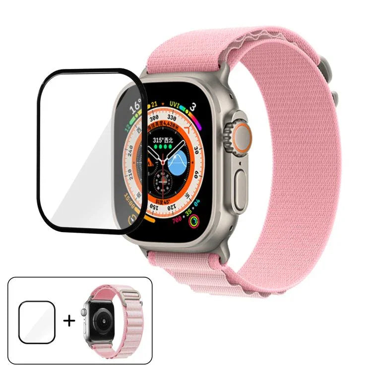 سوار ساعة نايلون بحلقة إبزيم مع فيلم منحني ثلاثي الأبعاد، لـ Apple Watch Ultra 2 / 1 مقاس 49مم