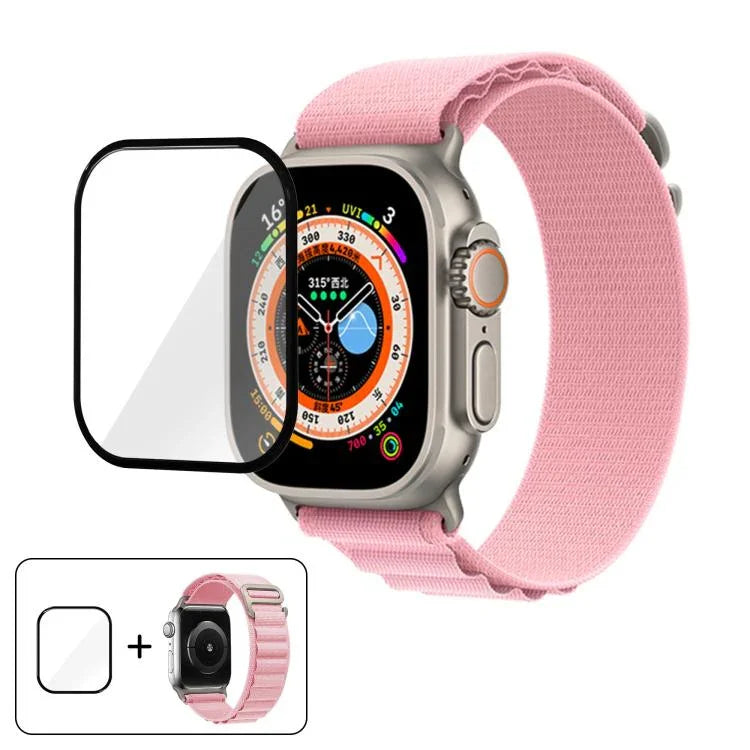 سوار ساعة نايلون بحلقة إبزيم مع فيلم منحني ثلاثي الأبعاد، لـ Apple Watch Ultra 2 / 1 مقاس 49مم