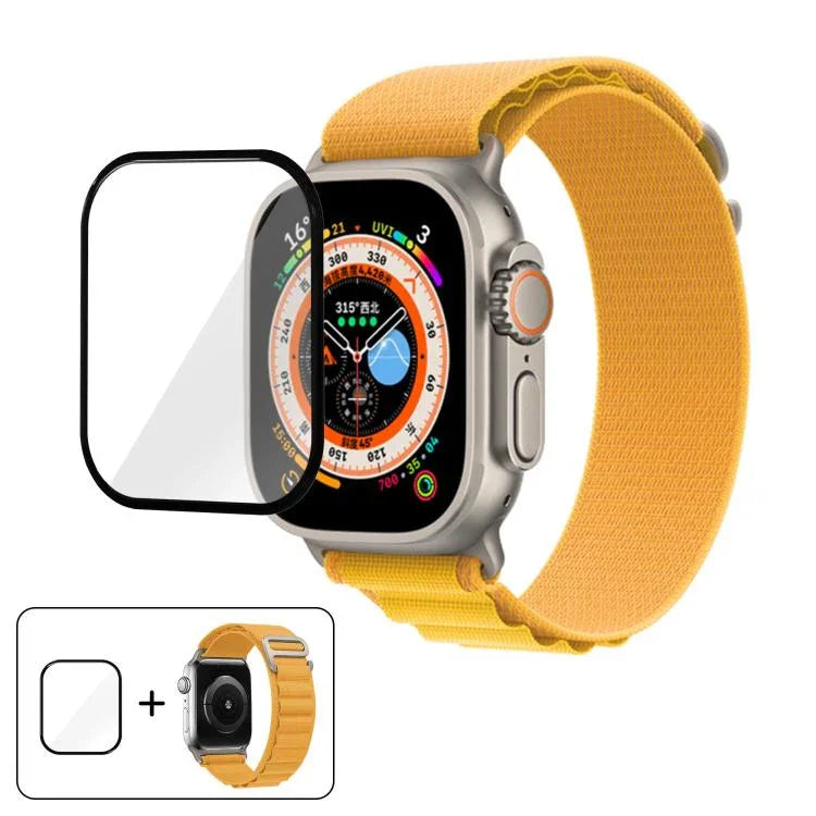 سوار ساعة نايلون بحلقة إبزيم مع فيلم منحني ثلاثي الأبعاد، لـ Apple Watch Ultra 2 / 1 مقاس 49مم