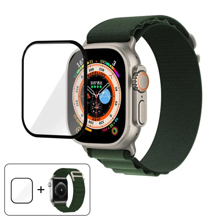 سوار ساعة نايلون بحلقة إبزيم مع فيلم منحني ثلاثي الأبعاد، لـ Apple Watch Ultra 2 / 1 مقاس 49مم