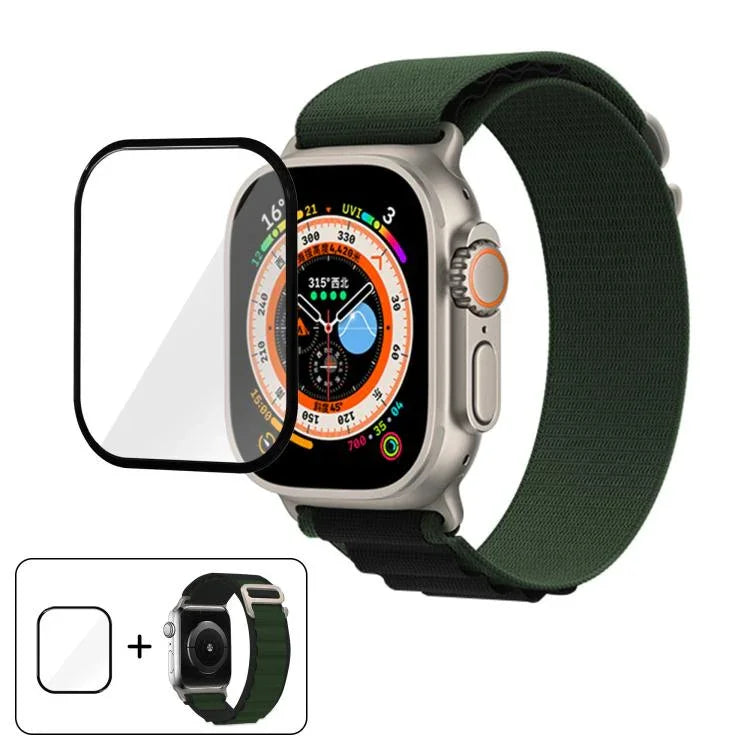 سوار ساعة نايلون بحلقة إبزيم مع فيلم منحني ثلاثي الأبعاد، لـ Apple Watch Ultra 2 / 1 مقاس 49مم