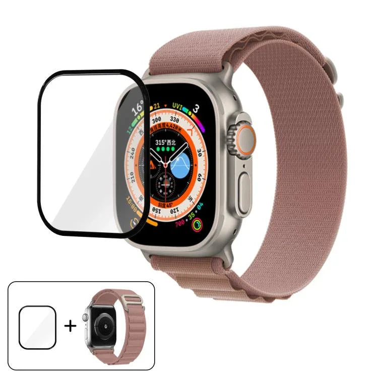 سوار ساعة نايلون بحلقة إبزيم مع فيلم منحني ثلاثي الأبعاد، لـ Apple Watch Ultra 2 / 1 مقاس 49مم