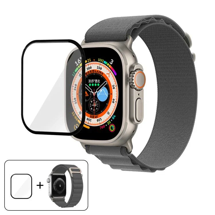 سوار ساعة نايلون بحلقة إبزيم مع فيلم منحني ثلاثي الأبعاد، لـ Apple Watch Ultra 2 / 1 مقاس 49مم