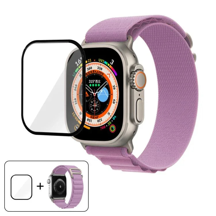 سوار ساعة نايلون بحلقة إبزيم مع فيلم منحني ثلاثي الأبعاد، لـ Apple Watch Ultra 2 / 1 مقاس 49مم