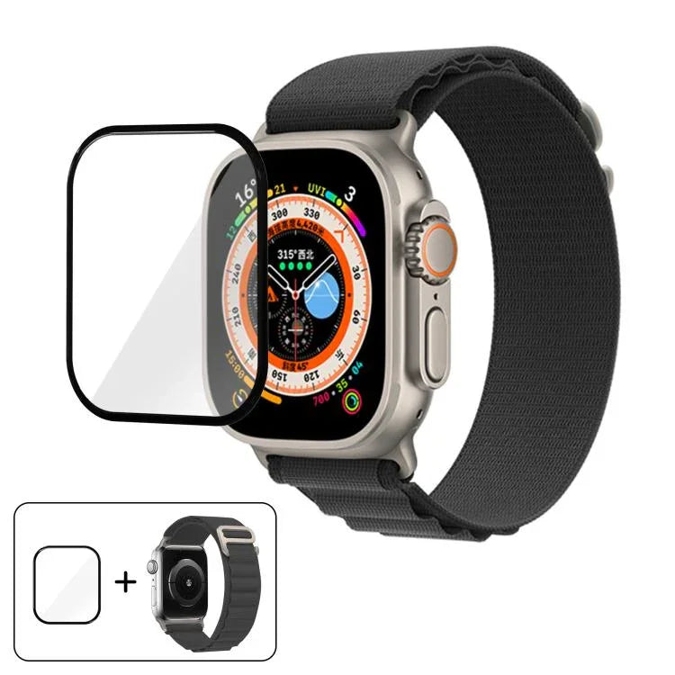 سوار ساعة نايلون بحلقة إبزيم مع فيلم منحني ثلاثي الأبعاد، لـ Apple Watch Ultra 2 / 1 مقاس 49مم