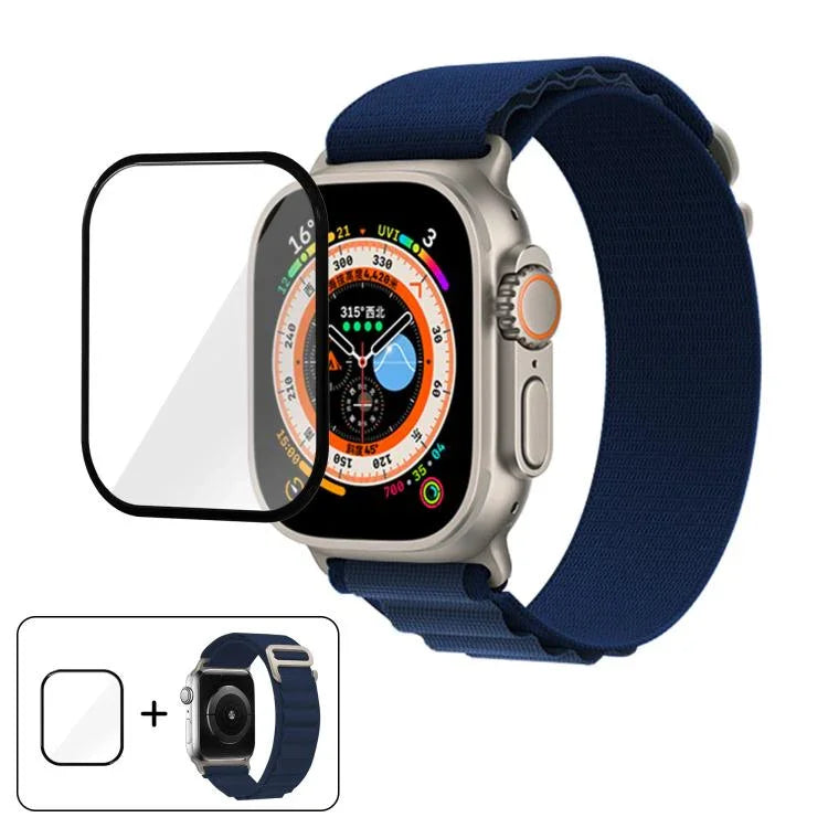 سوار ساعة نايلون بحلقة إبزيم مع فيلم منحني ثلاثي الأبعاد، لـ Apple Watch Ultra 2 / 1 مقاس 49مم