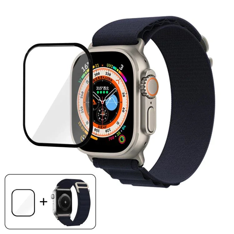 سوار ساعة نايلون بحلقة إبزيم مع فيلم منحني ثلاثي الأبعاد، لـ Apple Watch Ultra 2 / 1 مقاس 49مم