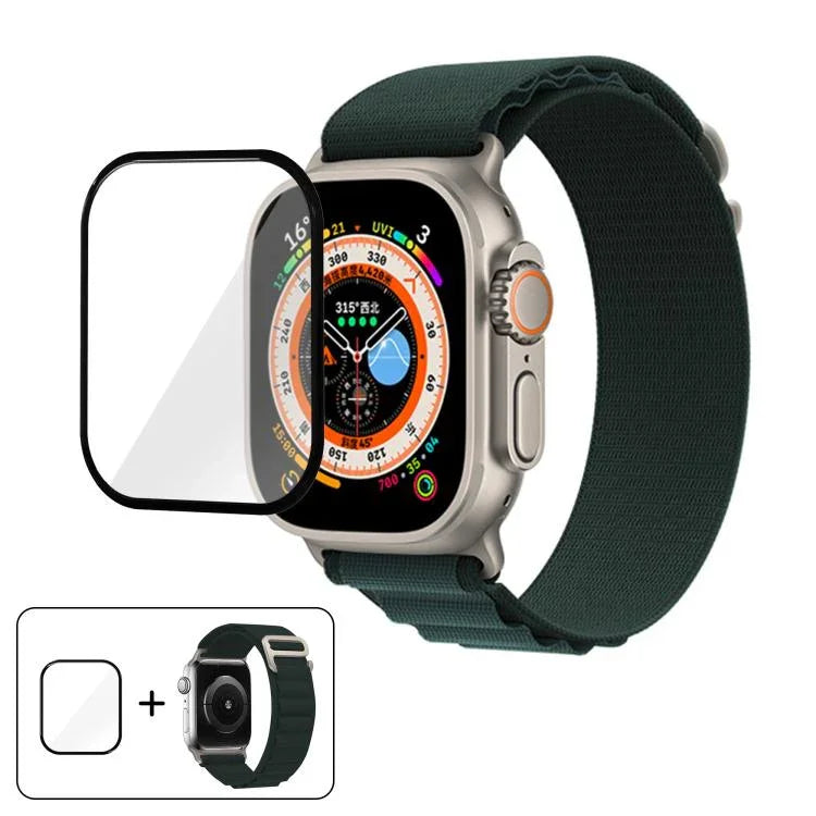 سوار ساعة نايلون بحلقة إبزيم مع فيلم منحني ثلاثي الأبعاد، لـ Apple Watch Ultra 2 / 1 مقاس 49مم
