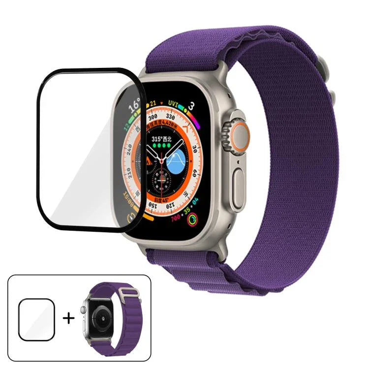 سوار ساعة نايلون بحلقة إبزيم مع فيلم منحني ثلاثي الأبعاد، لـ Apple Watch Ultra 2 / 1 مقاس 49مم