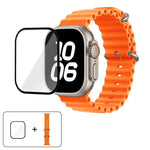 سوار ساعة سيليكون محيطي مع فيلم منحني ثلاثي الأبعاد، لسلسلة Apple Watch مقاس 40مم، لـ Apple Watch Ultra 2 / 1 مقاس 49مم، لسلسلة Apple Watch مقاس 45مم