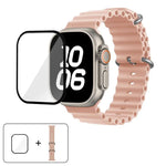 سوار ساعة سيليكون محيطي مع فيلم منحني ثلاثي الأبعاد، لسلسلة Apple Watch مقاس 40مم، لـ Apple Watch Ultra 2 / 1 مقاس 49مم، لسلسلة Apple Watch مقاس 45مم