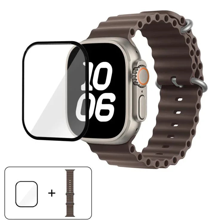 سوار ساعة سيليكون محيطي مع فيلم منحني ثلاثي الأبعاد، لسلسلة Apple Watch مقاس 40مم، لـ Apple Watch Ultra 2 / 1 مقاس 49مم، لسلسلة Apple Watch مقاس 45مم