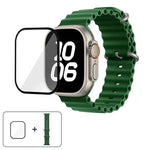 سوار ساعة سيليكون محيطي مع فيلم منحني ثلاثي الأبعاد، لسلسلة Apple Watch مقاس 40مم، لـ Apple Watch Ultra 2 / 1 مقاس 49مم، لسلسلة Apple Watch مقاس 45مم