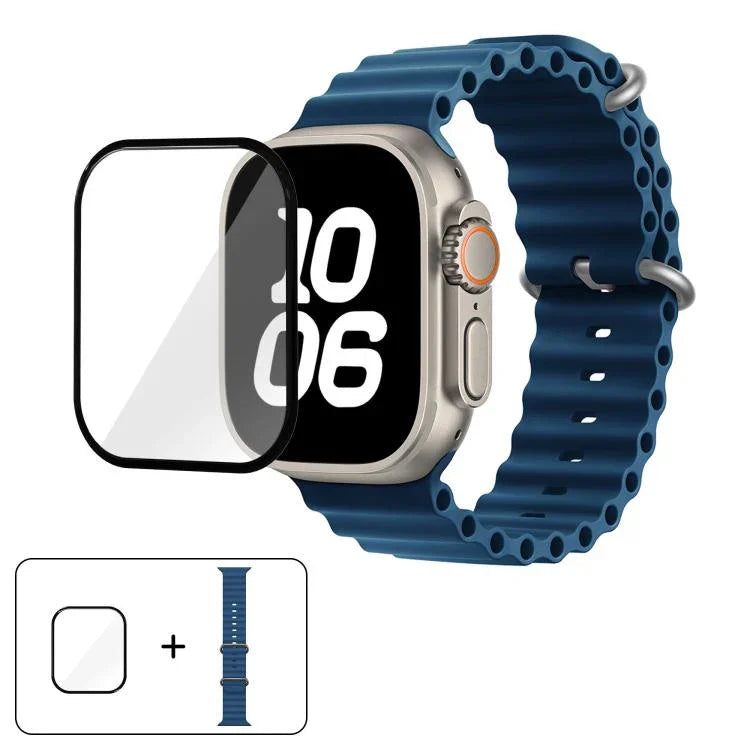 سوار ساعة سيليكون محيطي مع فيلم منحني ثلاثي الأبعاد، لسلسلة Apple Watch مقاس 40مم، لـ Apple Watch Ultra 2 / 1 مقاس 49مم، لسلسلة Apple Watch مقاس 45مم