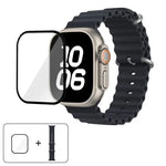 سوار ساعة سيليكون محيطي مع فيلم منحني ثلاثي الأبعاد، لسلسلة Apple Watch مقاس 40مم، لـ Apple Watch Ultra 2 / 1 مقاس 49مم، لسلسلة Apple Watch مقاس 45مم