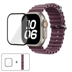سوار ساعة سيليكون محيطي مع فيلم منحني ثلاثي الأبعاد، لسلسلة Apple Watch مقاس 40مم، لـ Apple Watch Ultra 2 / 1 مقاس 49مم، لسلسلة Apple Watch مقاس 45مم