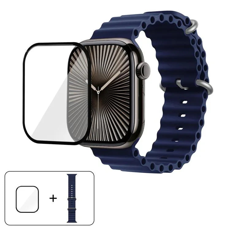 سوار ساعة سيليكون محيطي مع فيلم منحني ثلاثي الأبعاد، لسلسلة Apple Watch مقاس 40مم، لـ Apple Watch Ultra 2 / 1 مقاس 49مم، لسلسلة Apple Watch مقاس 45مم