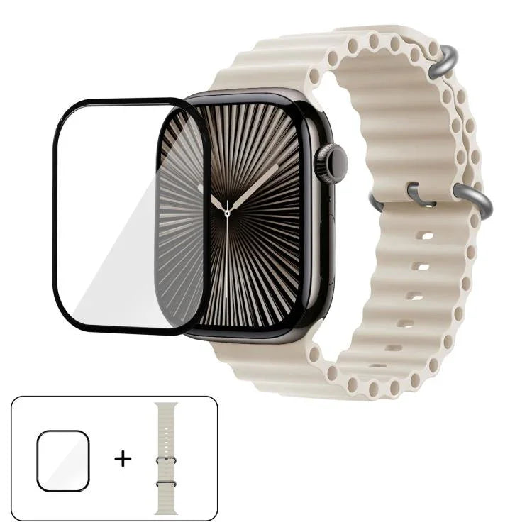 سوار ساعة سيليكون محيطي مع فيلم منحني ثلاثي الأبعاد، لسلسلة Apple Watch مقاس 40مم، لـ Apple Watch Ultra 2 / 1 مقاس 49مم، لسلسلة Apple Watch مقاس 45مم