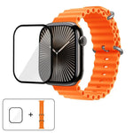 سوار ساعة سيليكون محيطي مع فيلم منحني ثلاثي الأبعاد، لسلسلة Apple Watch مقاس 41مم، لسلسلة Apple Watch مقاس 38مم، لسلسلة Apple Watch مقاس 42مم