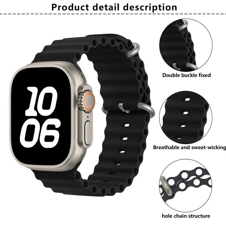سوار ساعة سيليكون محيطي مع فيلم منحني ثلاثي الأبعاد، لسلسلة Apple Watch مقاس 41مم، لسلسلة Apple Watch مقاس 38مم، لسلسلة Apple Watch مقاس 42مم