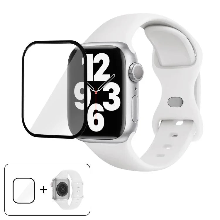 سوار ساعة سيليكون بحلقة إبزيم فراشة مع فيلم منحني ثلاثي الأبعاد، لسلسلة Apple Watch 10 مقاس 46مم، لسلسلة Apple Watch 10 مقاس 42مم، لسلسلة Apple Watch مقاس 44مم