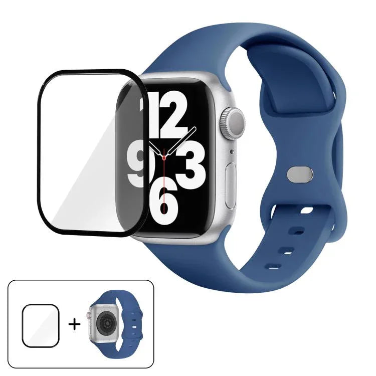 سوار ساعة سيليكون بحلقة إبزيم فراشة مع فيلم منحني ثلاثي الأبعاد، لسلسلة Apple Watch 10 مقاس 46مم، لسلسلة Apple Watch 10 مقاس 42مم، لسلسلة Apple Watch مقاس 44مم