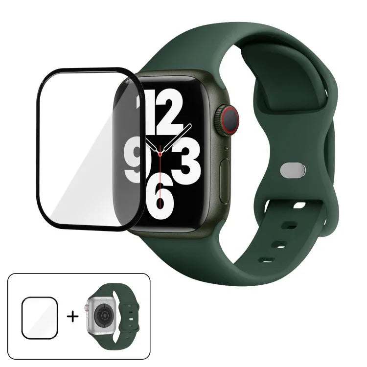سوار ساعة سيليكون بحلقة إبزيم فراشة مع فيلم منحني ثلاثي الأبعاد، لسلسلة Apple Watch مقاس 40مم، لـ Apple Watch Ultra 2 / 1 مقاس 49مم، لسلسلة Apple Watch مقاس 45مم