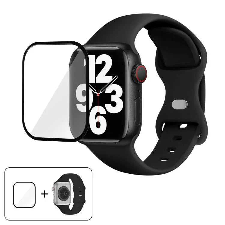 سوار ساعة سيليكون بحلقة إبزيم فراشة مع فيلم منحني ثلاثي الأبعاد، لسلسلة Apple Watch مقاس 40مم، لـ Apple Watch Ultra 2 / 1 مقاس 49مم، لسلسلة Apple Watch مقاس 45مم