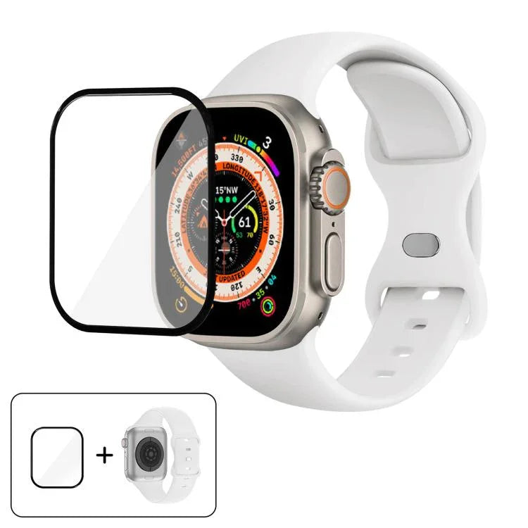 سوار ساعة سيليكون بحلقة إبزيم فراشة مع فيلم منحني ثلاثي الأبعاد، لسلسلة Apple Watch مقاس 40مم، لـ Apple Watch Ultra 2 / 1 مقاس 49مم، لسلسلة Apple Watch مقاس 45مم