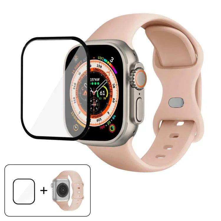 سوار ساعة سيليكون بحلقة إبزيم فراشة مع فيلم منحني ثلاثي الأبعاد، لسلسلة Apple Watch مقاس 40مم، لـ Apple Watch Ultra 2 / 1 مقاس 49مم، لسلسلة Apple Watch مقاس 45مم