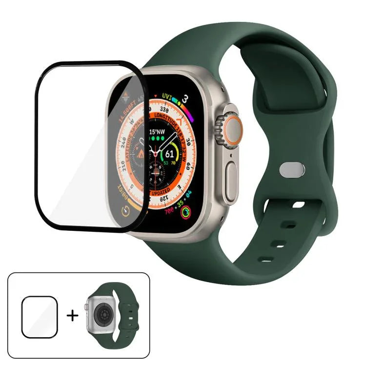 سوار ساعة سيليكون بحلقة إبزيم فراشة مع فيلم منحني ثلاثي الأبعاد، لسلسلة Apple Watch مقاس 40مم، لـ Apple Watch Ultra 2 / 1 مقاس 49مم، لسلسلة Apple Watch مقاس 45مم