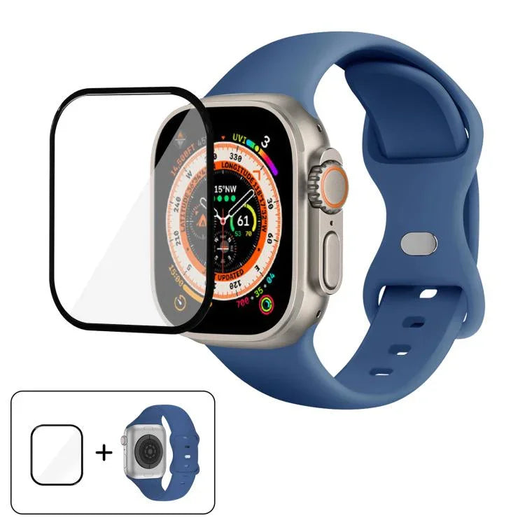 سوار ساعة سيليكون بحلقة إبزيم فراشة مع فيلم منحني ثلاثي الأبعاد، لسلسلة Apple Watch مقاس 40مم، لـ Apple Watch Ultra 2 / 1 مقاس 49مم، لسلسلة Apple Watch مقاس 45مم