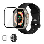 سوار ساعة سيليكون بحلقة إبزيم فراشة مع فيلم منحني ثلاثي الأبعاد، لسلسلة Apple Watch مقاس 40مم، لـ Apple Watch Ultra 2 / 1 مقاس 49مم، لسلسلة Apple Watch مقاس 45مم