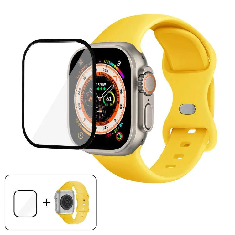 سوار ساعة سيليكون بحلقة إبزيم فراشة مع فيلم منحني ثلاثي الأبعاد، لسلسلة Apple Watch مقاس 40مم، لـ Apple Watch Ultra 2 / 1 مقاس 49مم، لسلسلة Apple Watch مقاس 45مم
