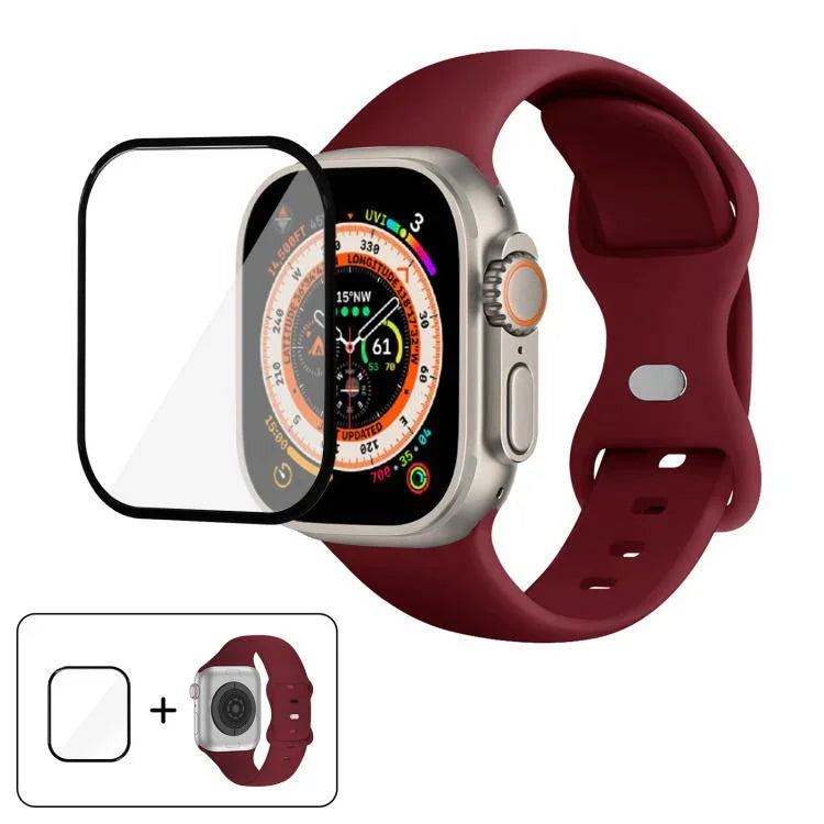 سوار ساعة سيليكون بحلقة إبزيم فراشة مع فيلم منحني ثلاثي الأبعاد، لسلسلة Apple Watch مقاس 40مم، لـ Apple Watch Ultra 2 / 1 مقاس 49مم، لسلسلة Apple Watch مقاس 45مم