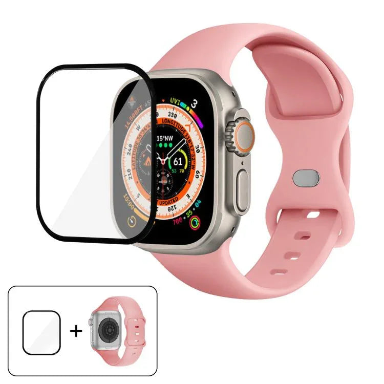 سوار ساعة سيليكون بحلقة إبزيم فراشة مع فيلم منحني ثلاثي الأبعاد، لسلسلة Apple Watch مقاس 40مم، لـ Apple Watch Ultra 2 / 1 مقاس 49مم، لسلسلة Apple Watch مقاس 45مم