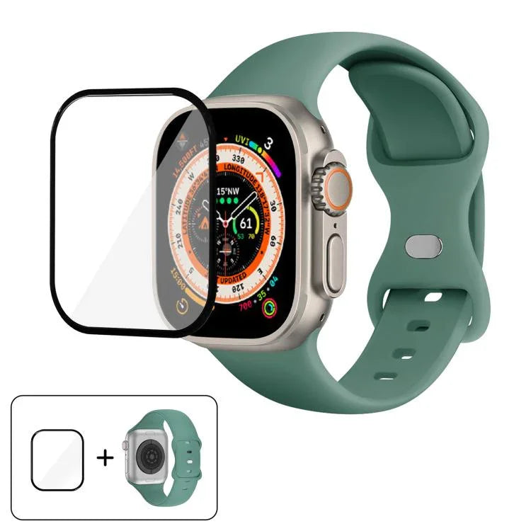 سوار ساعة سيليكون بحلقة إبزيم فراشة مع فيلم منحني ثلاثي الأبعاد، لسلسلة Apple Watch مقاس 40مم، لـ Apple Watch Ultra 2 / 1 مقاس 49مم، لسلسلة Apple Watch مقاس 45مم