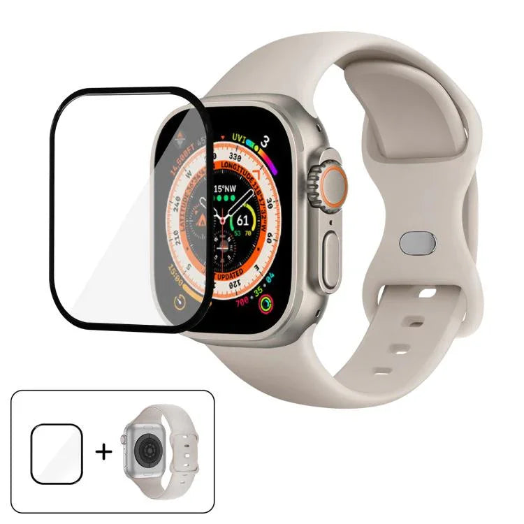 سوار ساعة سيليكون بحلقة إبزيم فراشة مع فيلم منحني ثلاثي الأبعاد، لسلسلة Apple Watch مقاس 40مم، لـ Apple Watch Ultra 2 / 1 مقاس 49مم، لسلسلة Apple Watch مقاس 45مم