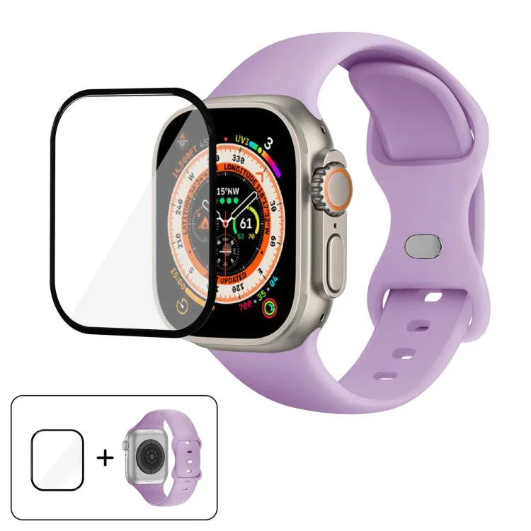 سوار ساعة سيليكون بحلقة إبزيم فراشة مع فيلم منحني ثلاثي الأبعاد، لسلسلة Apple Watch مقاس 40مم، لـ Apple Watch Ultra 2 / 1 مقاس 49مم، لسلسلة Apple Watch مقاس 45مم