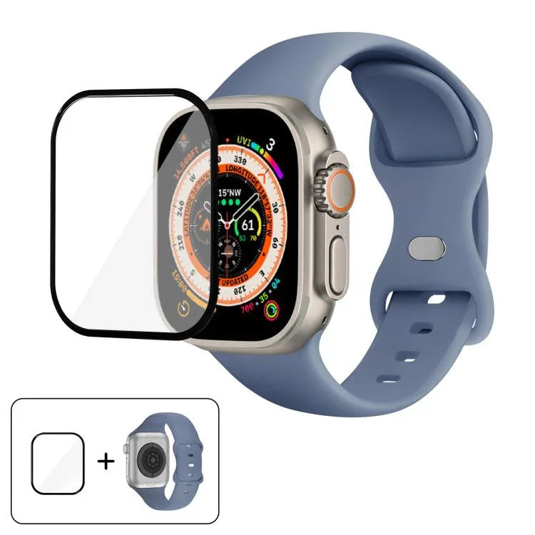 سوار ساعة سيليكون بحلقة إبزيم فراشة مع فيلم منحني ثلاثي الأبعاد، لسلسلة Apple Watch مقاس 40مم، لـ Apple Watch Ultra 2 / 1 مقاس 49مم، لسلسلة Apple Watch مقاس 45مم