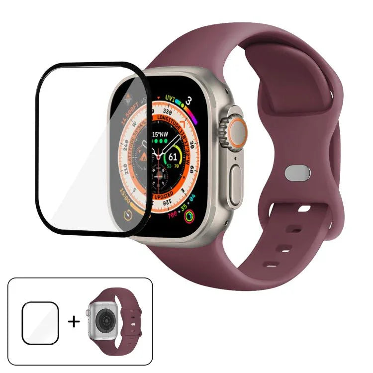 سوار ساعة سيليكون بحلقة إبزيم فراشة مع فيلم منحني ثلاثي الأبعاد، لسلسلة Apple Watch مقاس 40مم، لـ Apple Watch Ultra 2 / 1 مقاس 49مم، لسلسلة Apple Watch مقاس 45مم