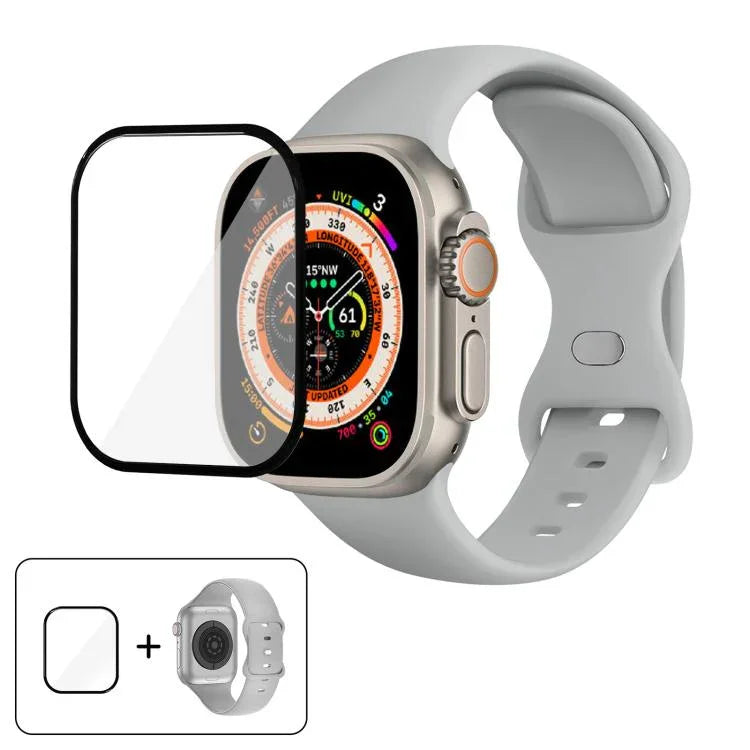 سوار ساعة سيليكون بحلقة إبزيم فراشة مع فيلم منحني ثلاثي الأبعاد، لسلسلة Apple Watch مقاس 40مم، لـ Apple Watch Ultra 2 / 1 مقاس 49مم، لسلسلة Apple Watch مقاس 45مم