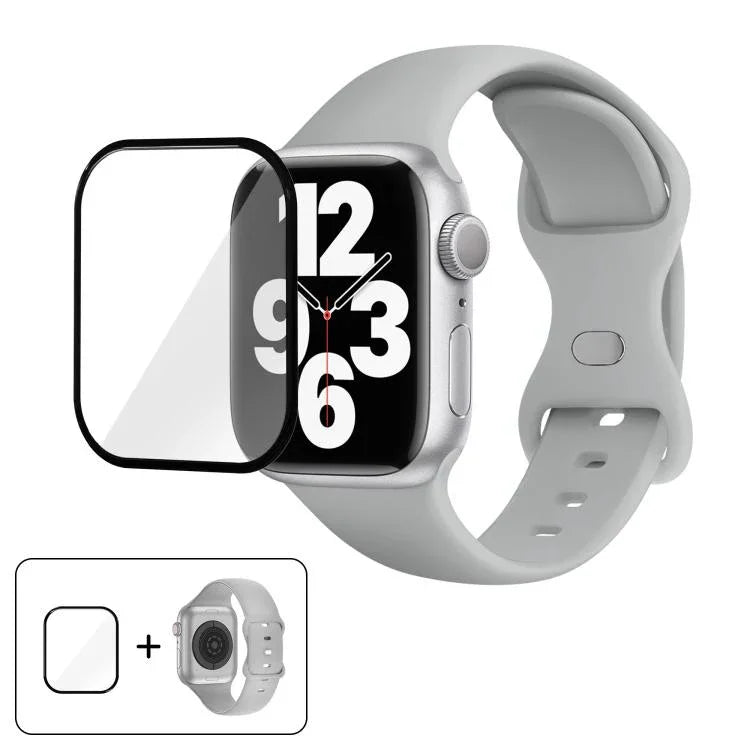 سوار ساعة سيليكون بحلقة إبزيم فراشة مع فيلم منحني ثلاثي الأبعاد، لسلسلة Apple Watch مقاس 40مم، لـ Apple Watch Ultra 2 / 1 مقاس 49مم، لسلسلة Apple Watch مقاس 45مم