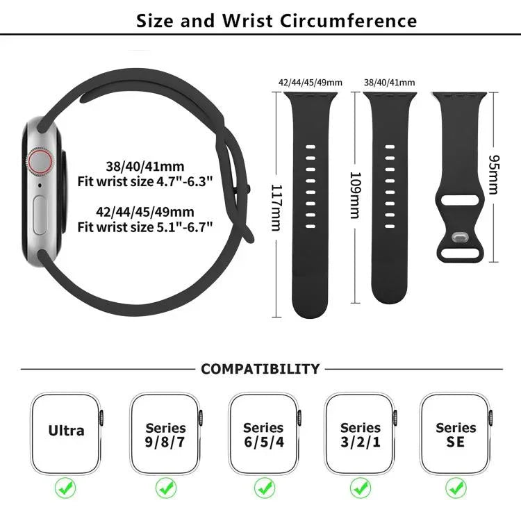 سوار ساعة سيليكون بحلقة إبزيم فراشة مع فيلم منحني ثلاثي الأبعاد، لسلسلة Apple Watch مقاس 41مم، لسلسلة Apple Watch مقاس 38مم، لسلسلة Apple Watch مقاس 42مم