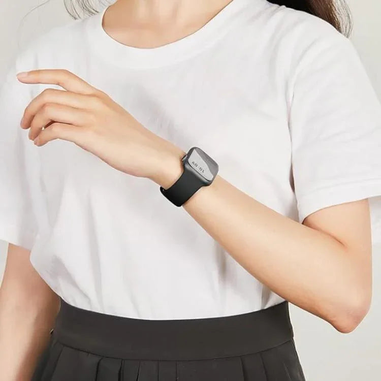 سوار ساعة سيليكون بحلقة إبزيم فراشة مع فيلم منحني ثلاثي الأبعاد، لسلسلة Apple Watch مقاس 41مم، لسلسلة Apple Watch مقاس 38مم، لسلسلة Apple Watch مقاس 42مم