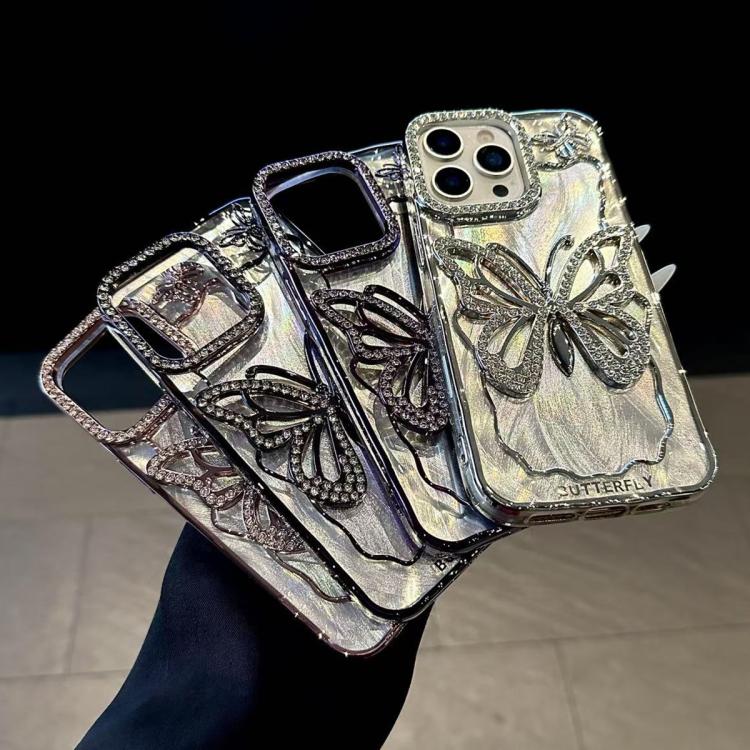غطاء هاتف TPU مطلي بالكهرباء بنمط الفراشة مع كرتون إيبوكسي، لهواتف iPhone 14، iPhone 14 Pro، iPhone 14 Pro Max، iPhone 13 Pro Max، iPhone 13 Pro، iPhone 13