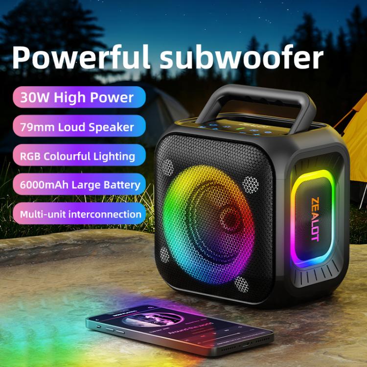 مكبر صوت بلوتوث محمول خارجي RGB ستيريو Zealot PT01 بقوة 30 واط مقاوم للماء IPX6