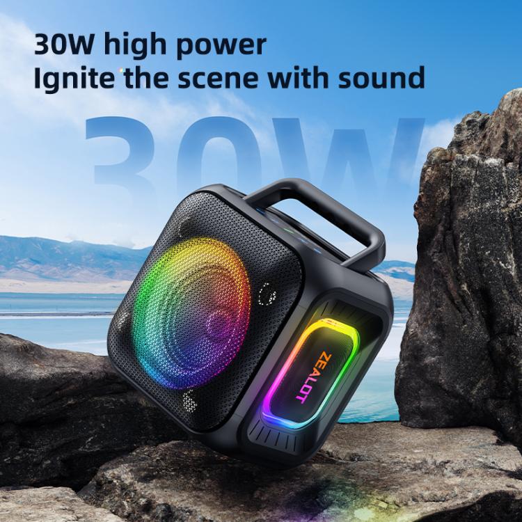 مكبر صوت بلوتوث محمول خارجي RGB ستيريو Zealot PT01 بقوة 30 واط مقاوم للماء IPX6
