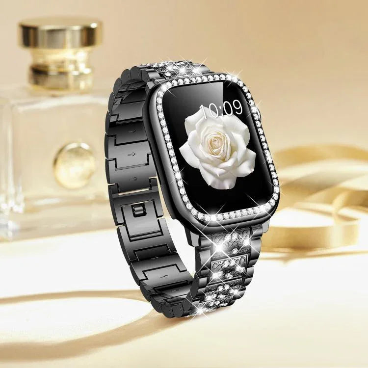 سوار ساعة معدني مجوهرات ماسية من xDfind مع غطاء، لسلسلة Apple Watch 10 مقاس 46مم، لسلسلة Apple Watch 10 مقاس 42مم، لسلسلة Apple Watch مقاس 44مم، لسلسلة Apple Watch مقاس 40مم، لـ Apple Watch Ultra 2 / 1 مقاس 49مم، لسلسلة Apple Watch مقاس 45مم